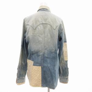 Seveskig ヴィンテージ加工 デニムシャツ Gジャン パッチワーク ミドル丈 M インディゴブルー