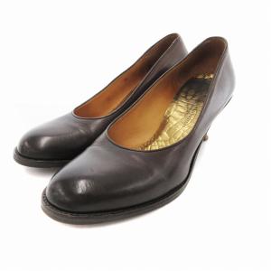 レザー パンプス ラウンドトゥ 36.5 ブラウン