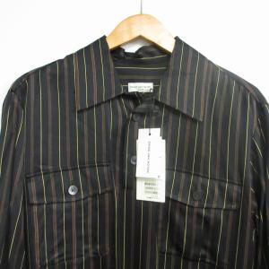 DRIES VAN NOTEN 23SS Coffee Shirt ストライプ ハーフボタンシャツ 黒×ボルドー