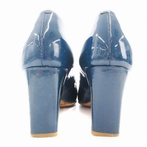 TORY BURCH パンプス 本革 レザー エナメル メタルロゴ ラウンドトゥ ハイヒール 7.5 青 ブルー