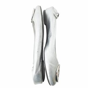 TORY BURCH バレエ シューズ フラット ぺたんこ パンプス レザー 7 24cm シルバー 0221 IBO66