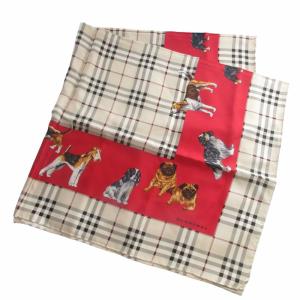 ノバチェック シルク スカーフ 犬柄 ベージュ レッド