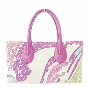 トートバッグ ハンドバッグ キャンバス 総柄 プッチ柄 ホワイト 白 0311