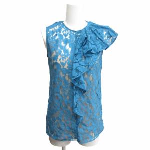 Blue Lace Ruffle Top カットワーク ノースリーブブラウス チュニック アシンメトリー 青 ブルー 38