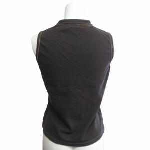 MONCLER 鹿の子 ノースリーブ ポロシャツ カットソー ロゴワッペン バンドカラー 茶 ブラウン S