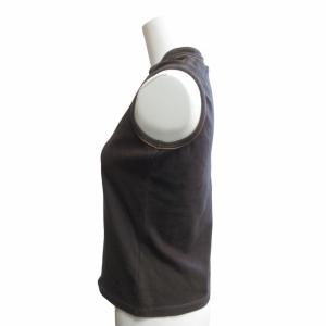 MONCLER 鹿の子 ノースリーブ ポロシャツ カットソー ロゴワッペン バンドカラー 茶 ブラウン S