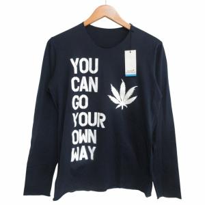 タグ付 ヘンプ/メッセージプリントTシャツ リーフ コットン ネイビー