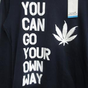 lucien pellat finet タグ付 ヘンプ/メッセージプリントTシャツ リーフ コットン ネイビー