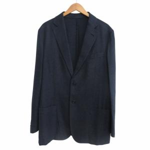 サマーウール シルク混 テーラードジャケット ブレザー 2B ビジネス フォーマル 紺 ネイビー 52R XL相当 IBO68