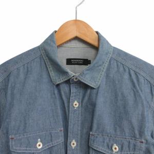 BURBERRY BLACK LABEL シャンブレーシャツ 長袖 ロゴ刺? 青 ブルー 2 IBO68 0316