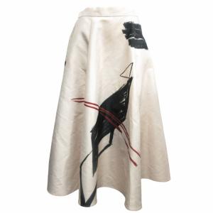 MOTTY COLLAB SKIRT コラボ アートデザイン フレア ロングスカート 総柄 フレア ベージュ M