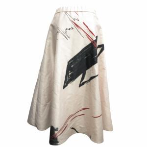 Ameri VINTAGE MOTTY COLLAB SKIRT コラボ アートデザイン フレア ロングスカート 総柄 フレア ベージュ M