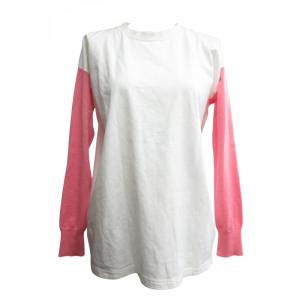 MM6 Maison Margiela 19AW ニットドッキングTシャツ バックロゴプリント カットソー ホワイト ピンク Sサイズ S32HA0533 0327