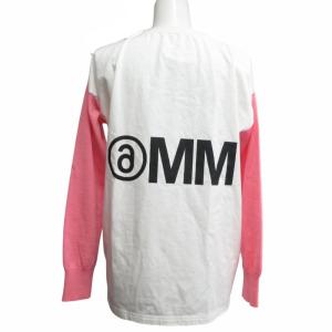 MM6 Maison Margiela 19AW ニットドッキングTシャツ バックロゴプリント カットソー ホワイト ピンク Sサイズ S32HA0533 0327