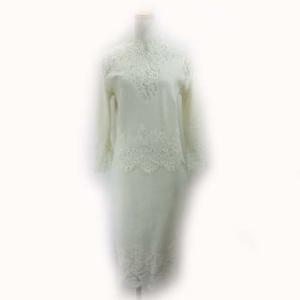 極美品 セットアップ レースカットソー スカート シルク カシミヤ混 白 オフホワイト 40 42