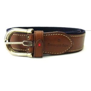 Ermenegildo Zegna Twin リバーシブルベルト レザー イタリア製 ネイビー 茶 ブラウン 90