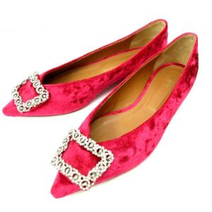 バレエシューズ フラットシューズ ビジュー ベルベット フューシャピンク 37.5 24.5cm