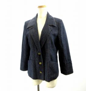 テーラードジャケット シルク100％ デニム地 比翼 金ボタン 3B インディゴ 9 約M IBO3