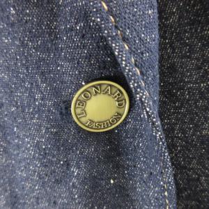 LEONARD テーラードジャケット シルク100％ デニム地 比翼 金ボタン 3B インディゴ 9 約M IBO3