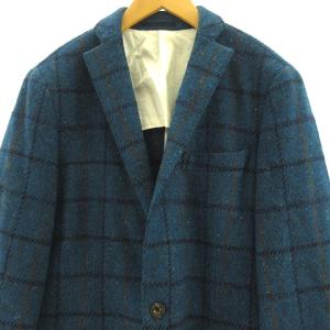 TOMORROWLAND MAGEE 英国製生地 テーラードジャケット ブレザー シングル チェック 1B 青 ブルー 46 約M