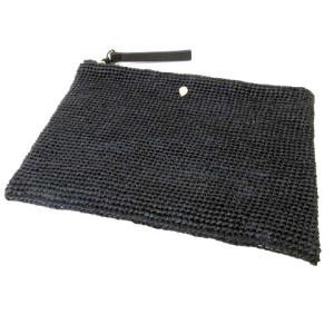 クラッチバッグ ラフィア ポーチ ブラック