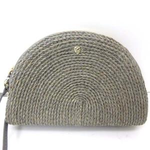 18SS ラフィア製 手編み レザー クラッチバッグ ハンドポーチ エクリプス メランジ グレー