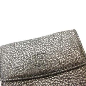 HIROFU 3つ折り財布 ロゴ刻印 Hロゴ レザー シルバー ブラック IBO3