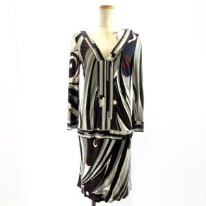 ワンピース ひざ丈 Vネック 長袖 総柄