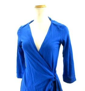 DIANE von FURSTENBERG ラップワンピース ドレス ひざ丈 ストレッチ ロイヤルブルー 2 M