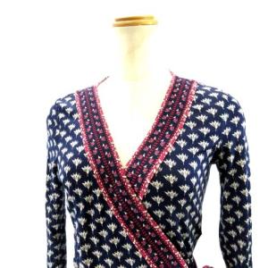 DIANE von FURSTENBERG ラップワンピース ひざ丈 和柄 シルク ピンク ネイビー 0 S