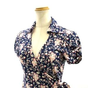 DIANE von FURSTENBERG ラップワンピース ドレス ひざ丈 花柄 ネイビー ピンク 0 S