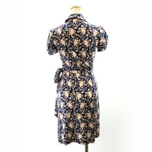 DIANE von FURSTENBERG ラップワンピース ドレス ひざ丈 花柄 ネイビー ピンク 0 S