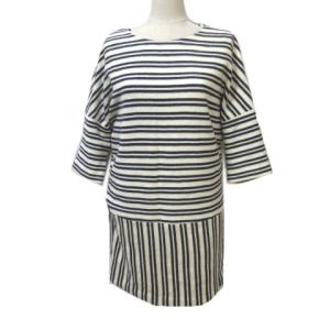 五分袖ストライプボーダーワンピース 34 ホワイト