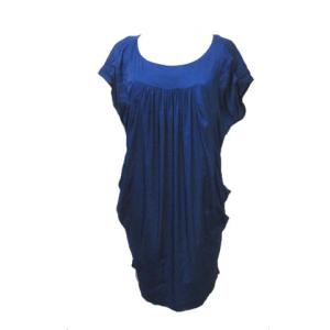 ワンピース ひざ丈 半袖 コクーン ブルー 36 S IBO7 X