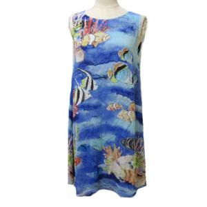 ひざ丈マリン柄ワンピース  ブルー