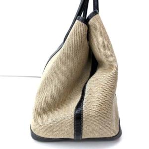 HERMES ガーデンパーティPM ハンドバッグ レザー キャンバス C刻印 ベージュ ブラック