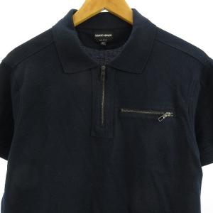 GIORGIO ARMANI ポロシャツ カットソー 半袖 ハーフジップ イタリア製 タイト ネイビー 50 