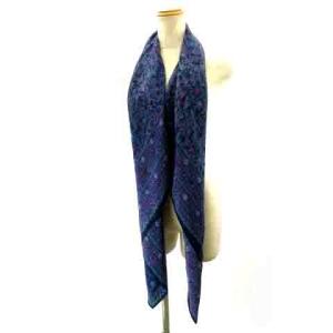 YVES SAINT LAURENT 大判スカーフ ストール リバーシブル 小花柄 ブルー パープル