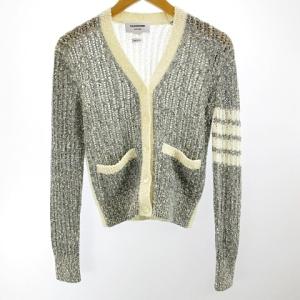 美品 近年モデル ケーブルニット カーディガン ウール 4LINE ホワイト グレー 40