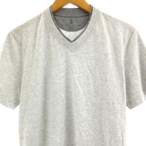 BRUNELLO CUCINELLI SLIM FIT レイヤードTシャツ カットソー 半袖 Vネック グレー XS