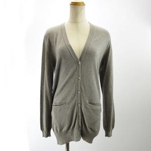 カーディガン 長袖 リブ Vネック 薄手 グレー S IBO11