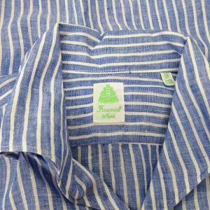 Finamore リネンシャツ ストライプ ホリゾンタルカラー オープンカラー 長袖 イタリア製 ブルー  
 14 1/2