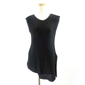 ノースリーブカットソー アシンメトリー プリーツ 黒 ブラック