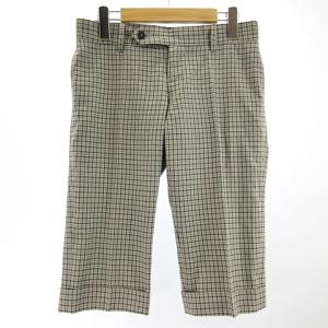 ハーフパンツ 七分袖 裏地シルク チェック グレー系 38 約M IBO11