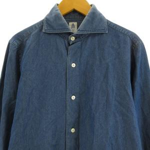 Finamore シャツ 長袖 ホリゾンタルカラー コットン イタリア製 ブルー S