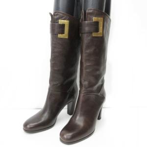 ミドルブーツ ハーフ丈 レザー ロゴ金具 37 23.5 ブラウン