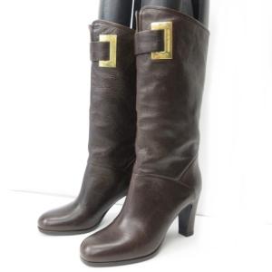 EMPORIO ARMANI ミドルブーツ ハーフ丈 レザー ロゴ金具 37 23.5 ブラウン