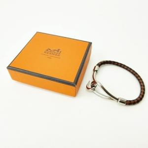 ブレスレット ジャンボ レザー フック シルバー ブラウン