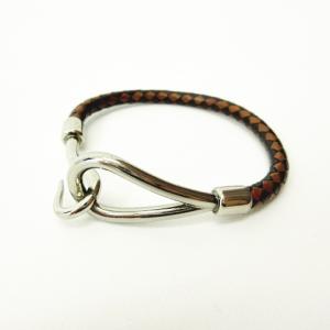 HERMES ブレスレット ジャンボ レザー フック シルバー ブラウン