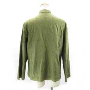 yoshie inaba ブラウス シャツ チャイナボタン 花刺繍 シルク カーキグリーン 2 M